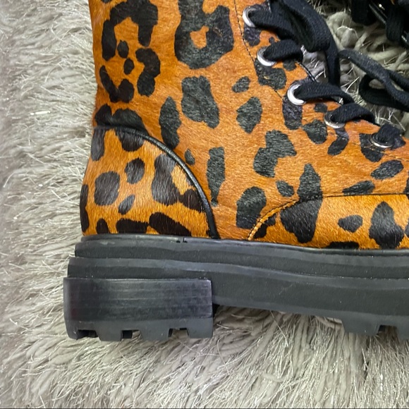 SCHUTZ Maylova Leopard Calf Hair Combat Womens Ankle Boots - Picture 8 of 15